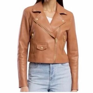 Blank NYC Faux Tan Leather Moto Jacket